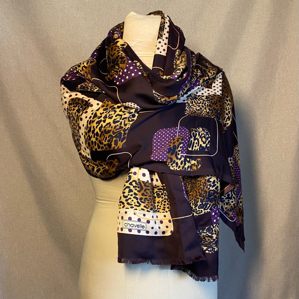 Vintage Chavelle Scarf Purple and Animal print